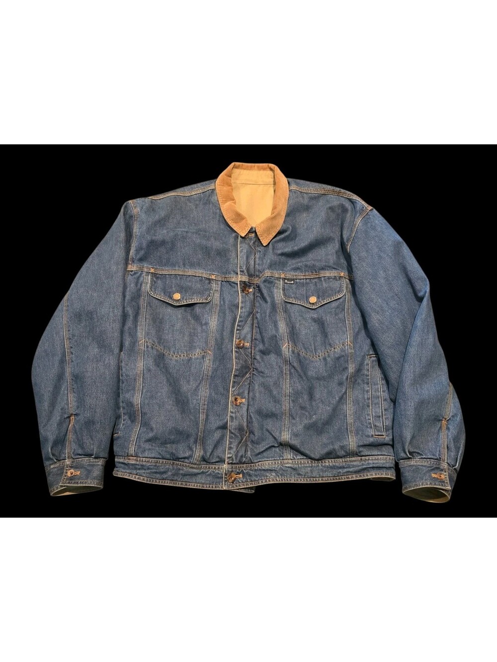 Vintage Faconnable Reversible Denim Chore Jacket Khaki Canvas Mens XXL Indigo